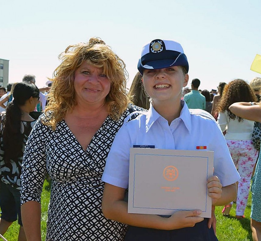 Mary-Elizabeth Pratt '15 and her mother at Coast Guard graduation