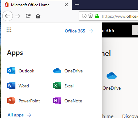 Select OneDrive from O365 Apps Menu
