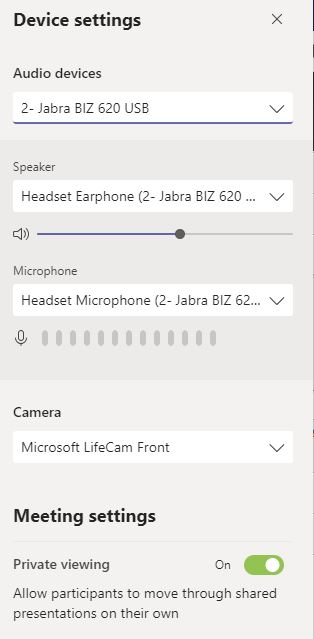 meeting device settings