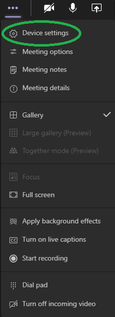 meeting device settings menu option
