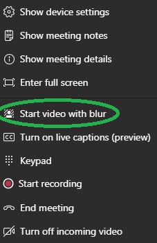 meeting video blur menu option