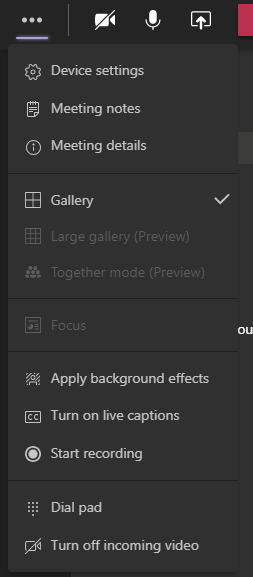 Teams Meeting More options menu