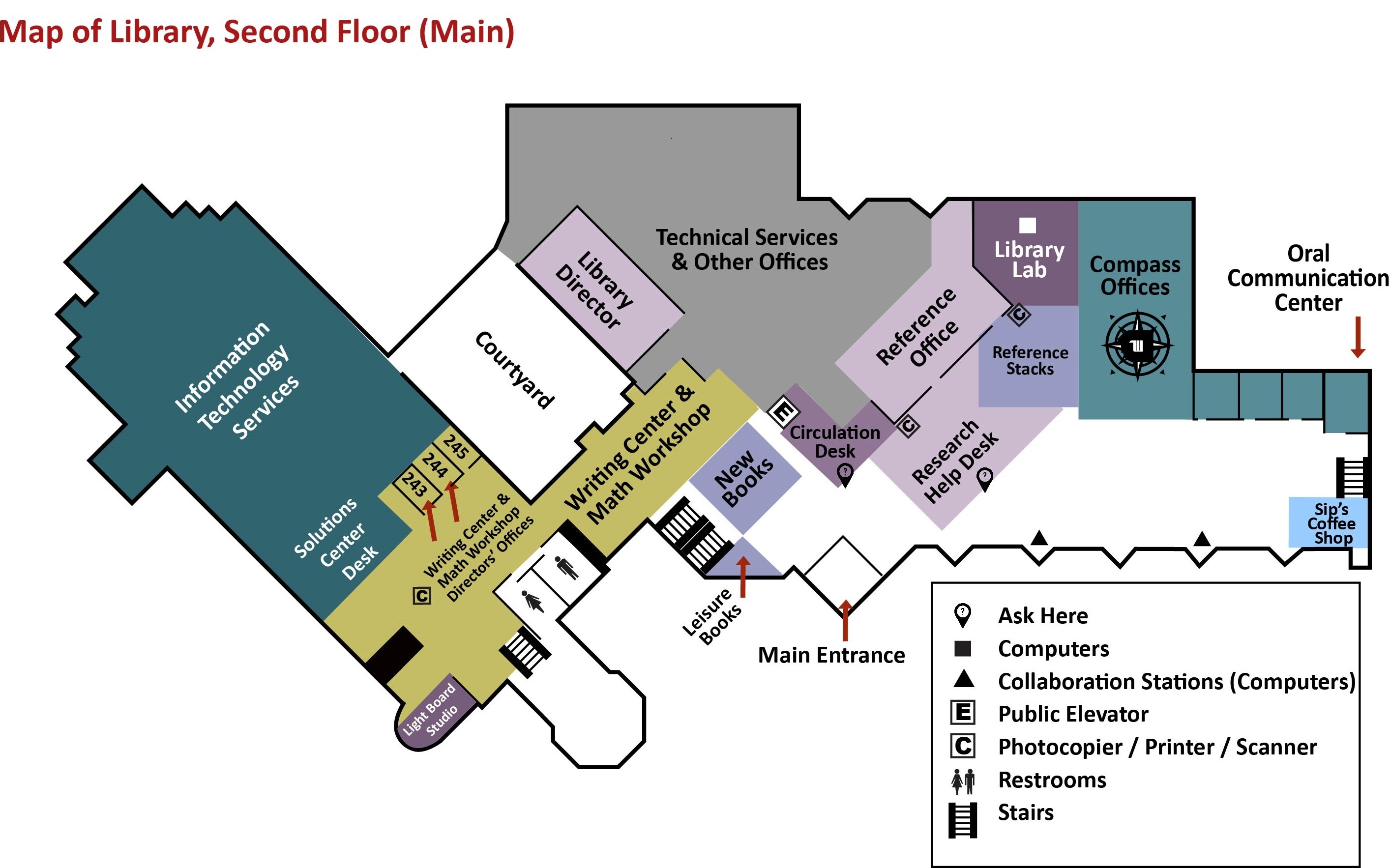 Map of Library Second (Main) Floor