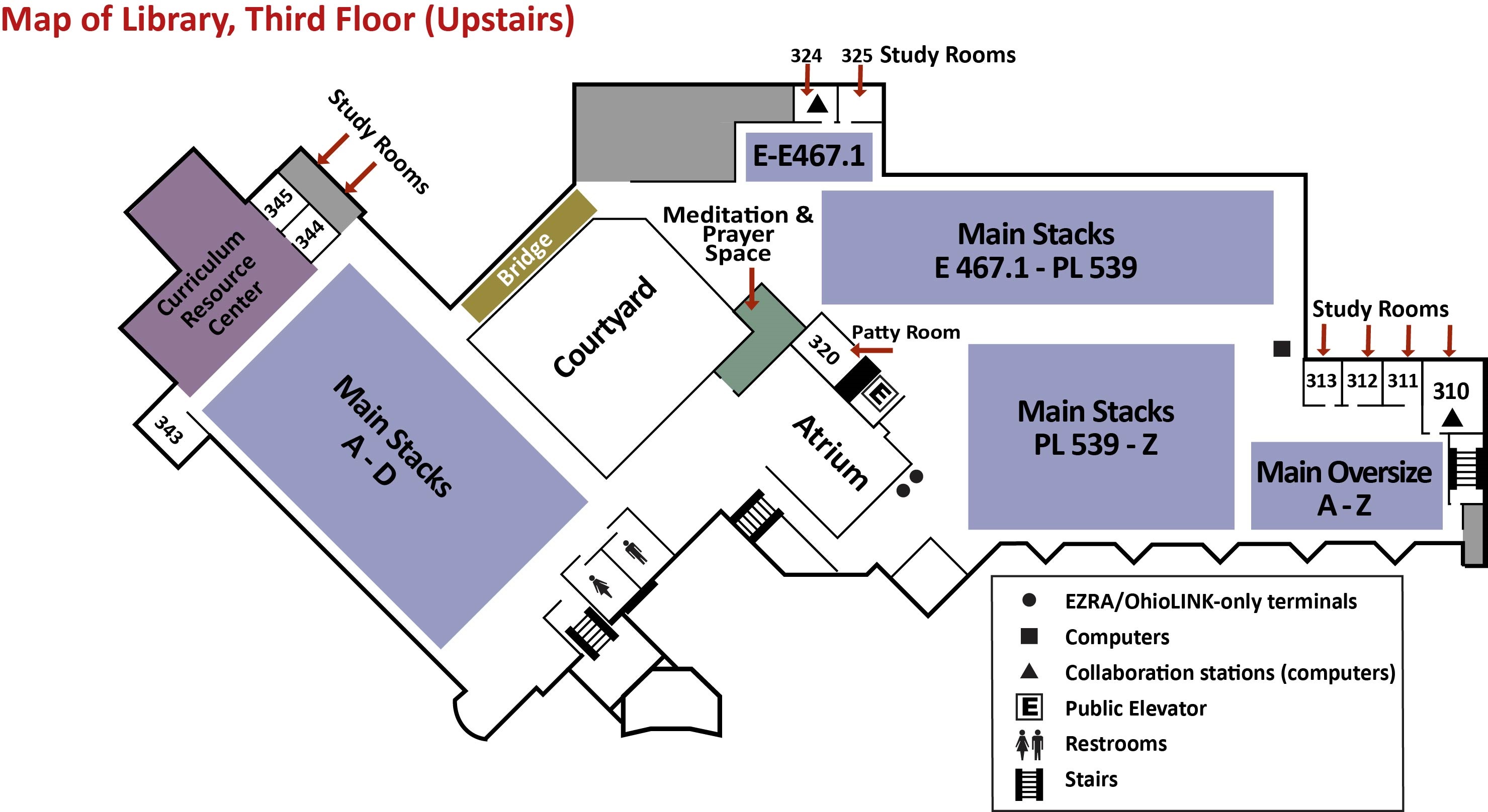 Map of Library Third Floor (Upstairs)