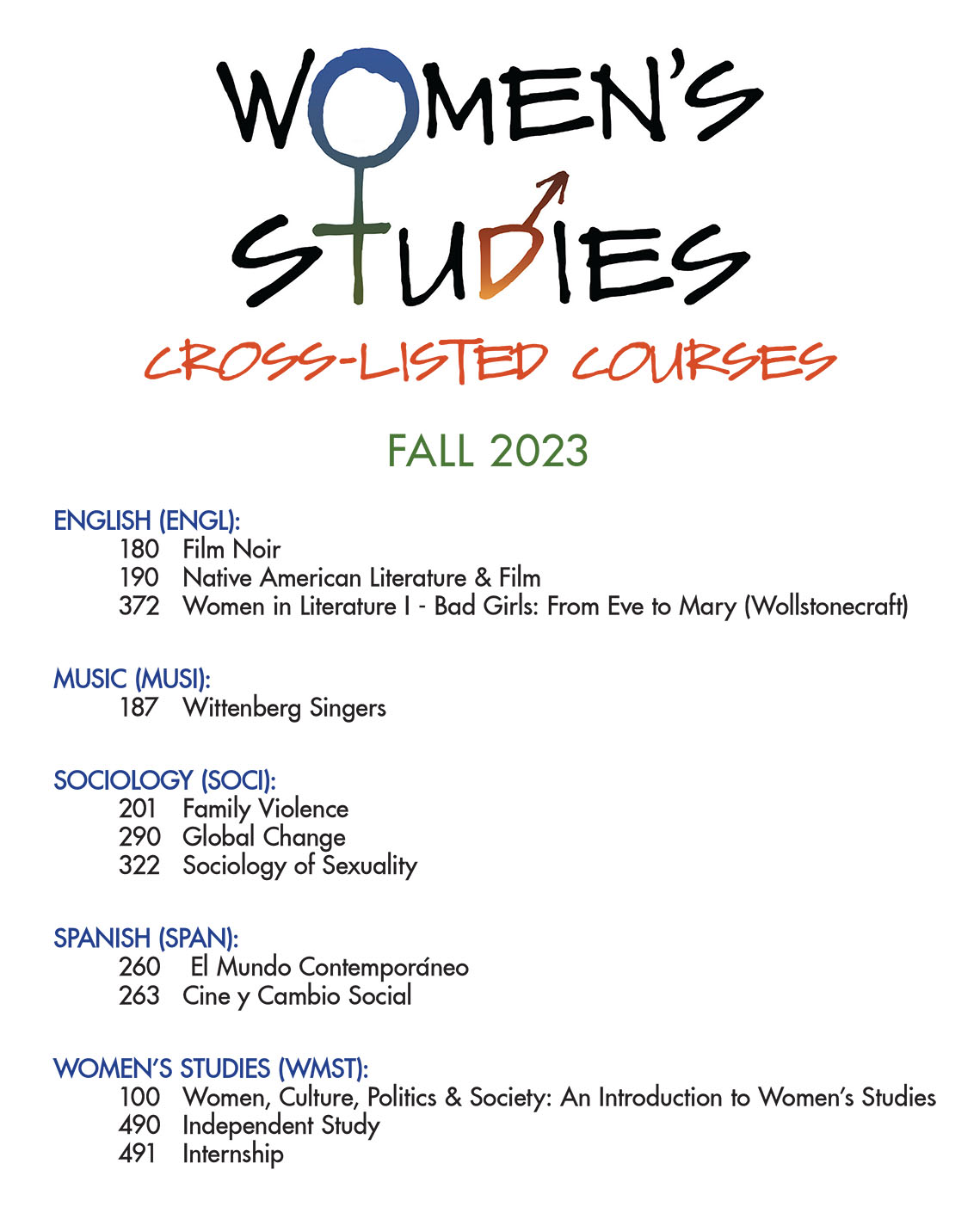 Women's Studies Course List Graphic