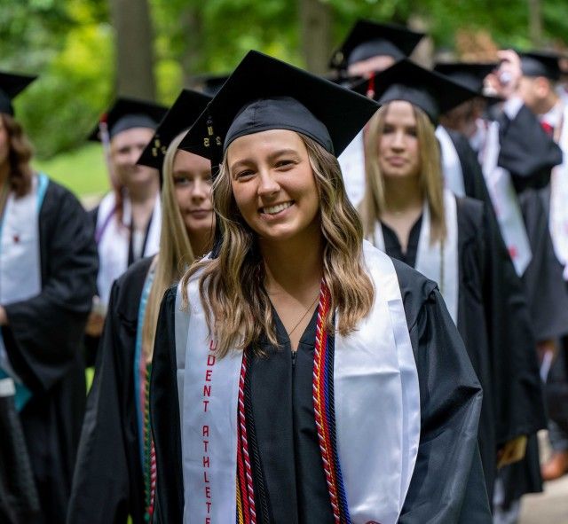 Line of Graduates into Commencement Hollow