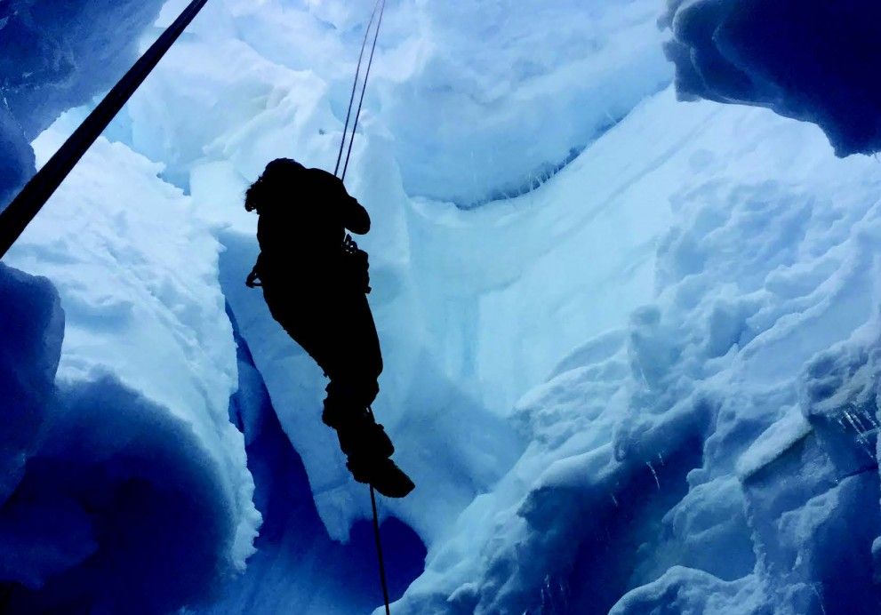 Ice rappelling