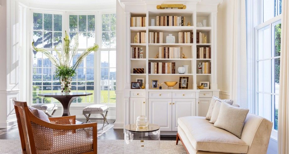 Living room with light and airy shades of beige and white.