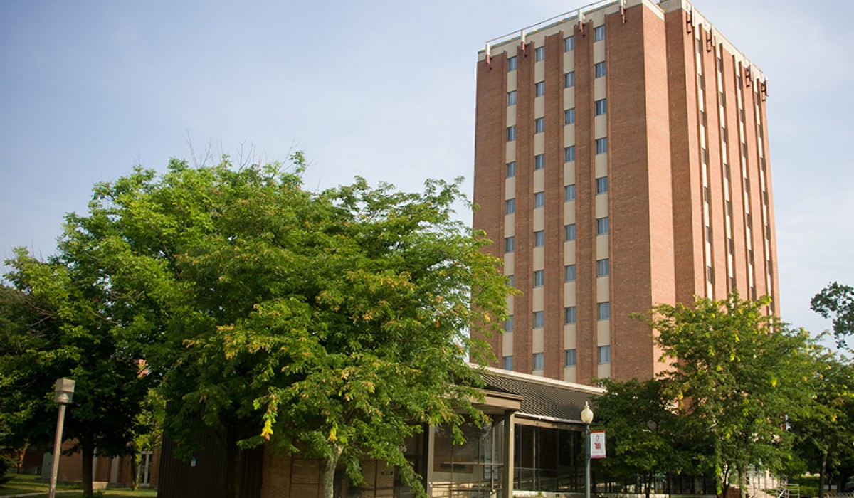 Tower Hall exterior view from Alumni Way