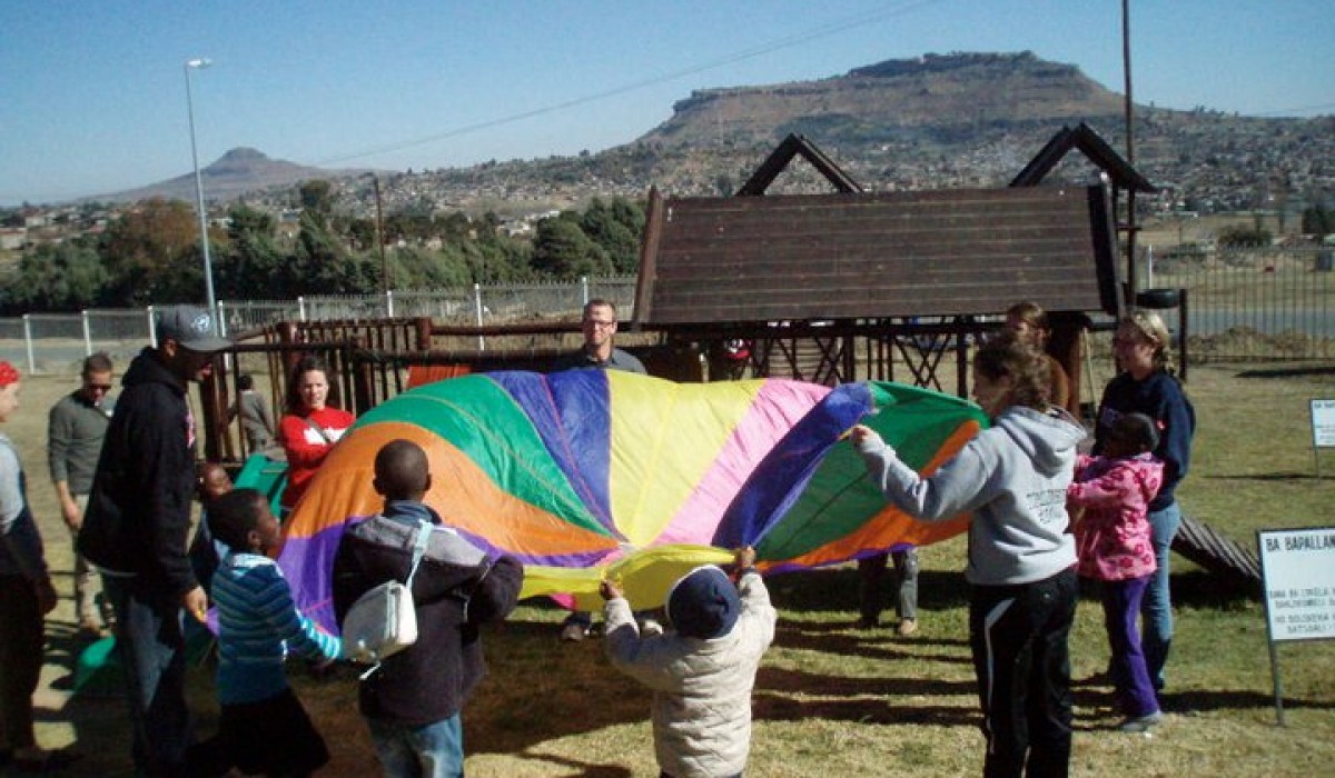 Playing in Courtyard