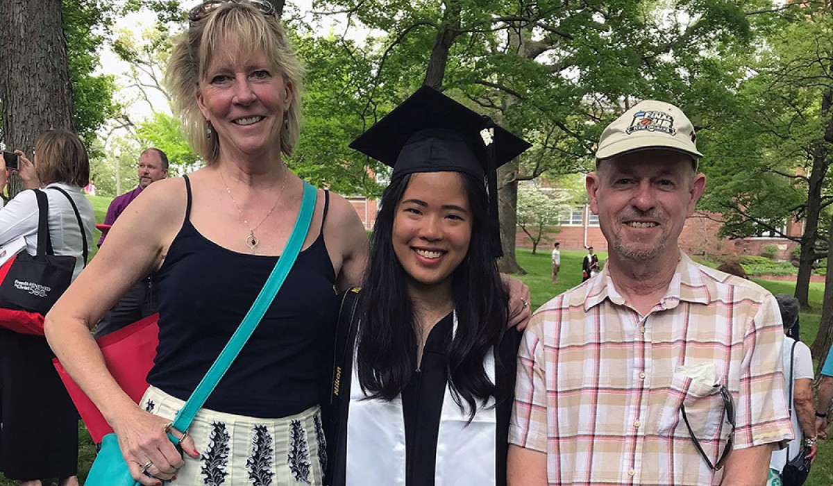 Haruno with her American family at Commencement