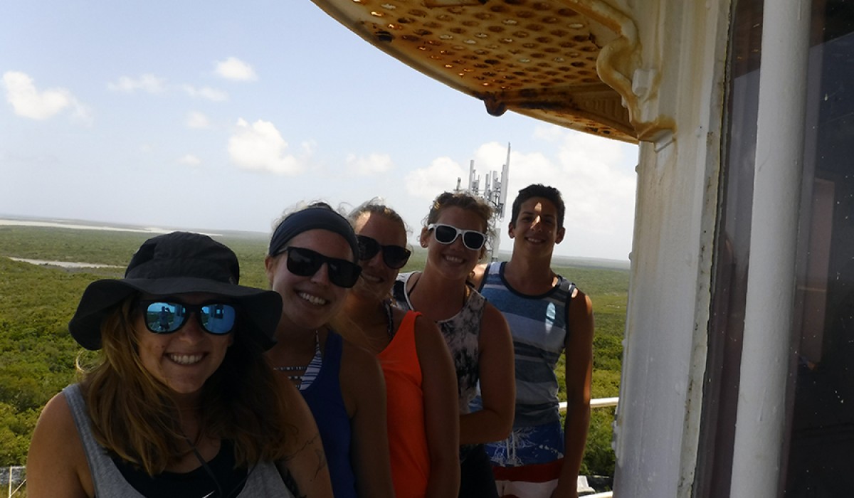 The fab five hanging out at the top of the lighthouse