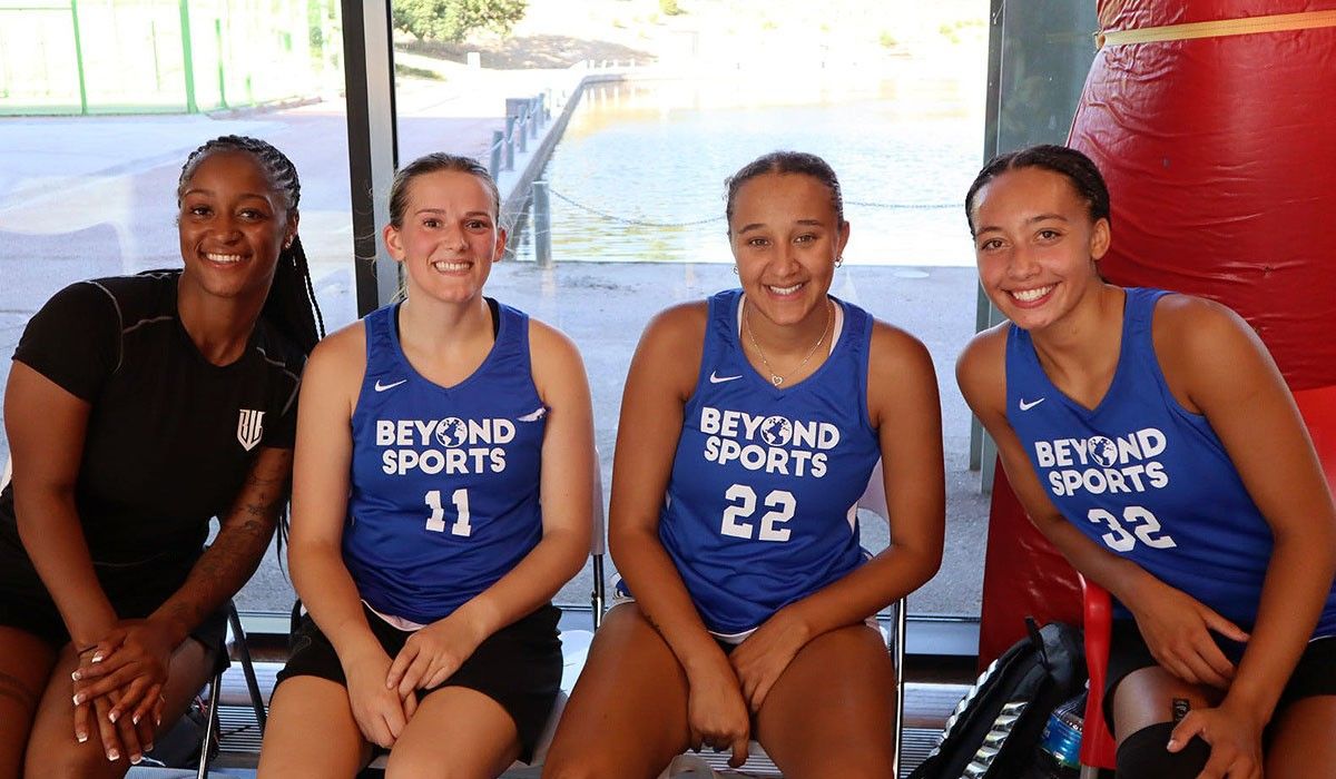 Jade Simpson (right) with teammates in Spain