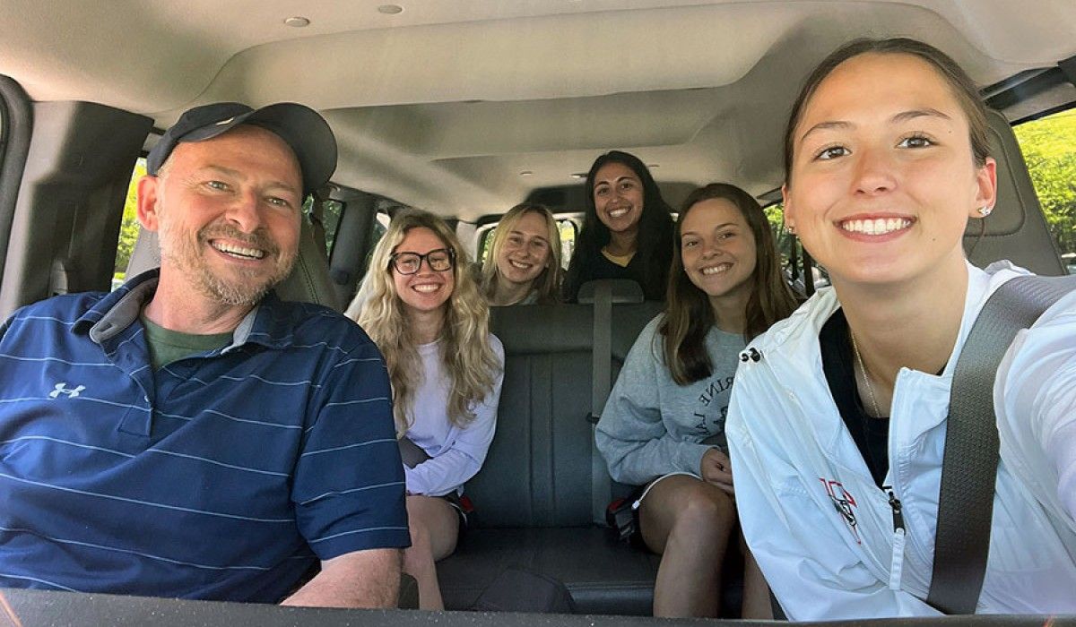 Students in the van as we start our journey