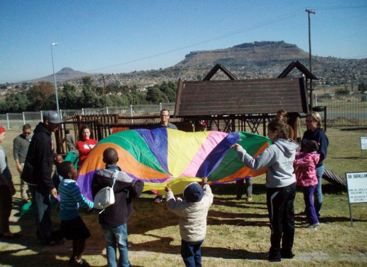 Playing in Courtyard