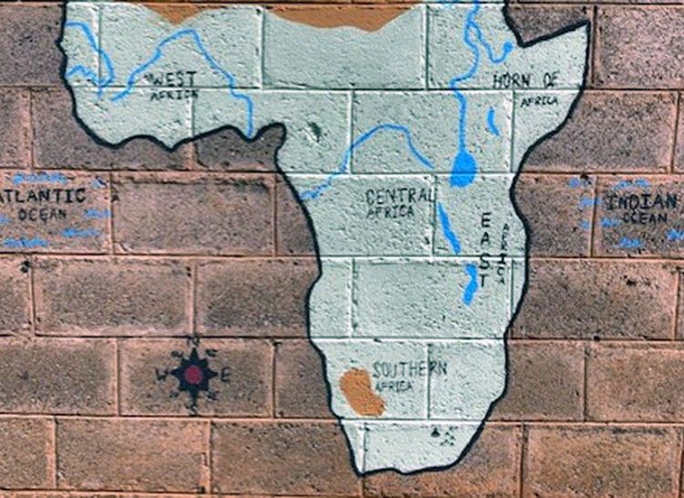 Map of Africa on Side of School in Lesotho
