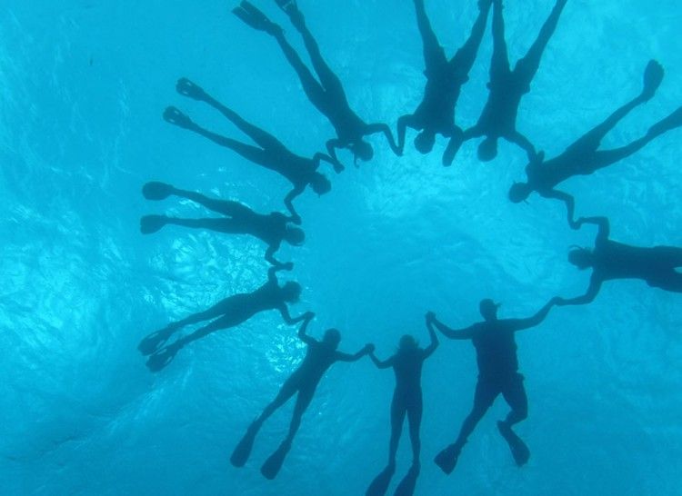 A group photo of the snorkelers while out at the drop off