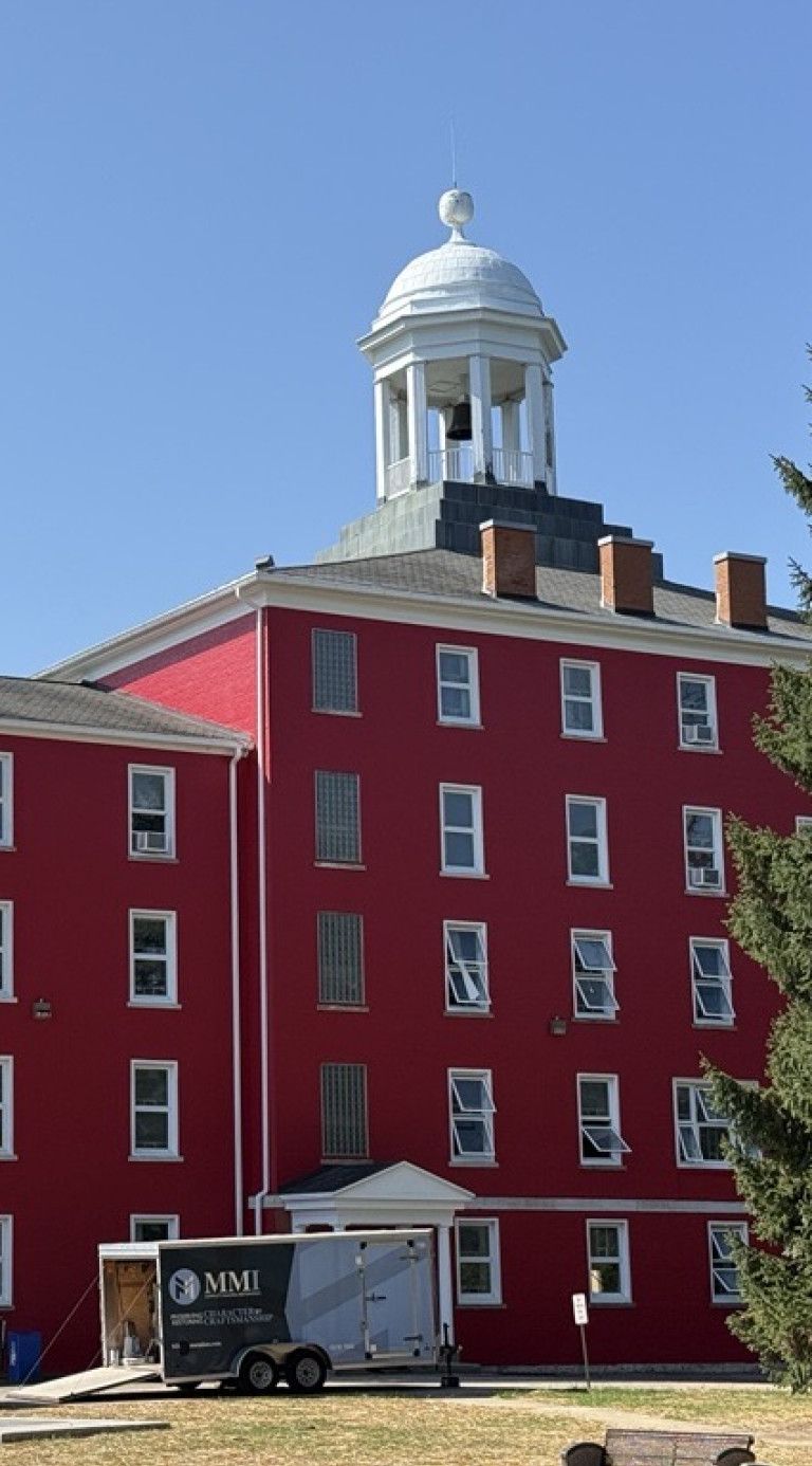 Myers Hall being painted.