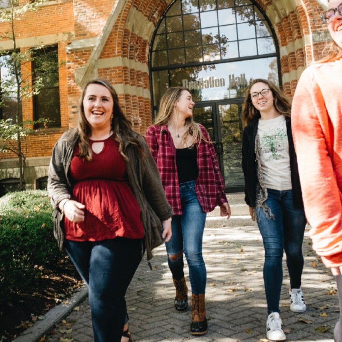 Students in front of administration building